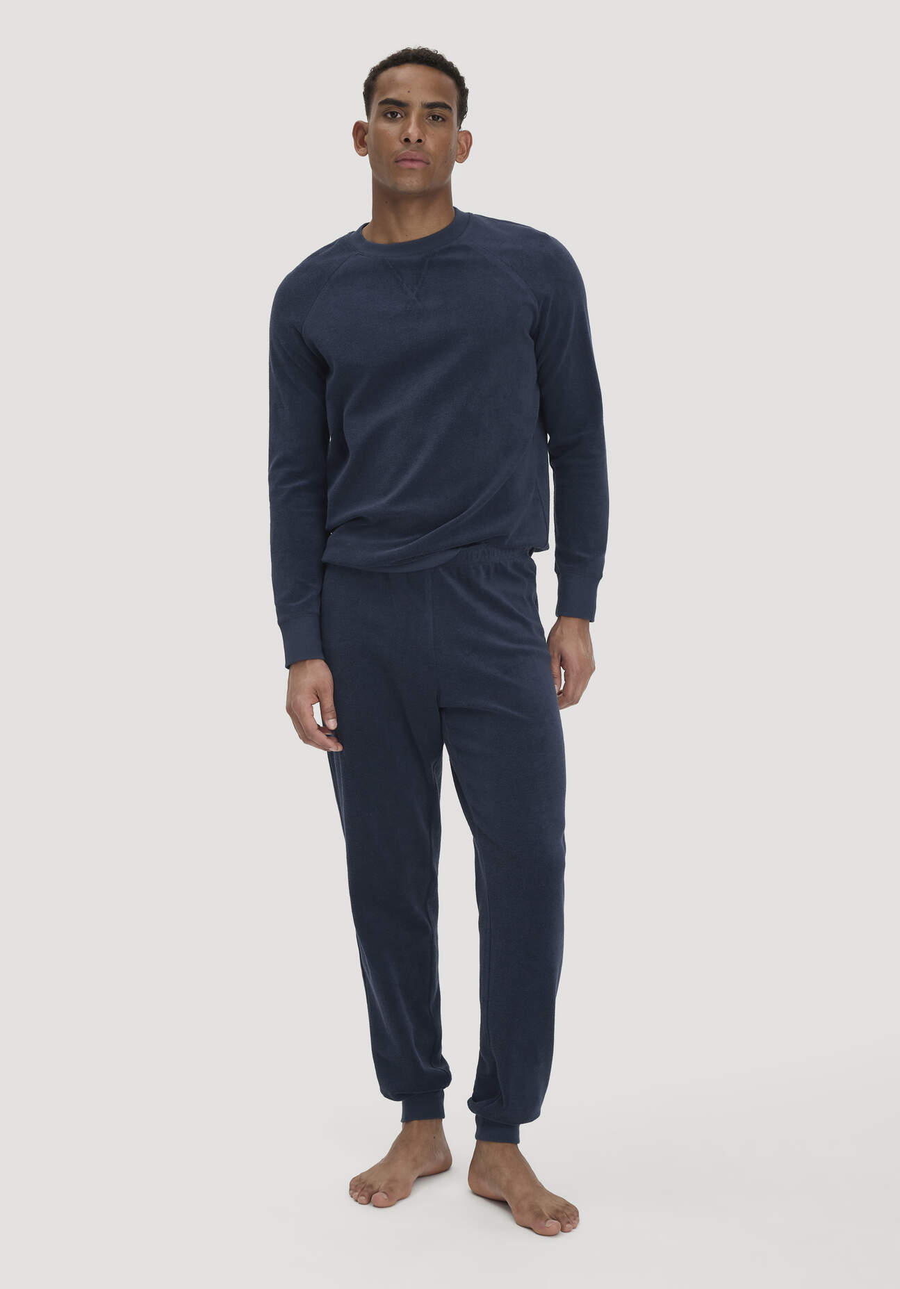 hessnatur Herren Frottee Schlafhose PURE COTTON aus Bio-Baumwolle - blau GrösseL