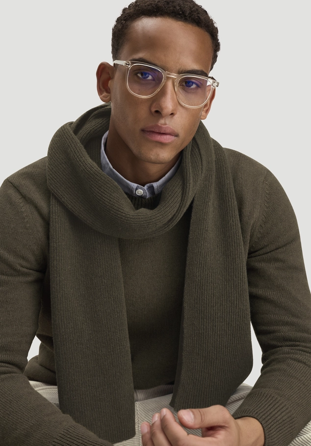 Knitted scarf made from organic merino wool with recycled wool and organic cotton