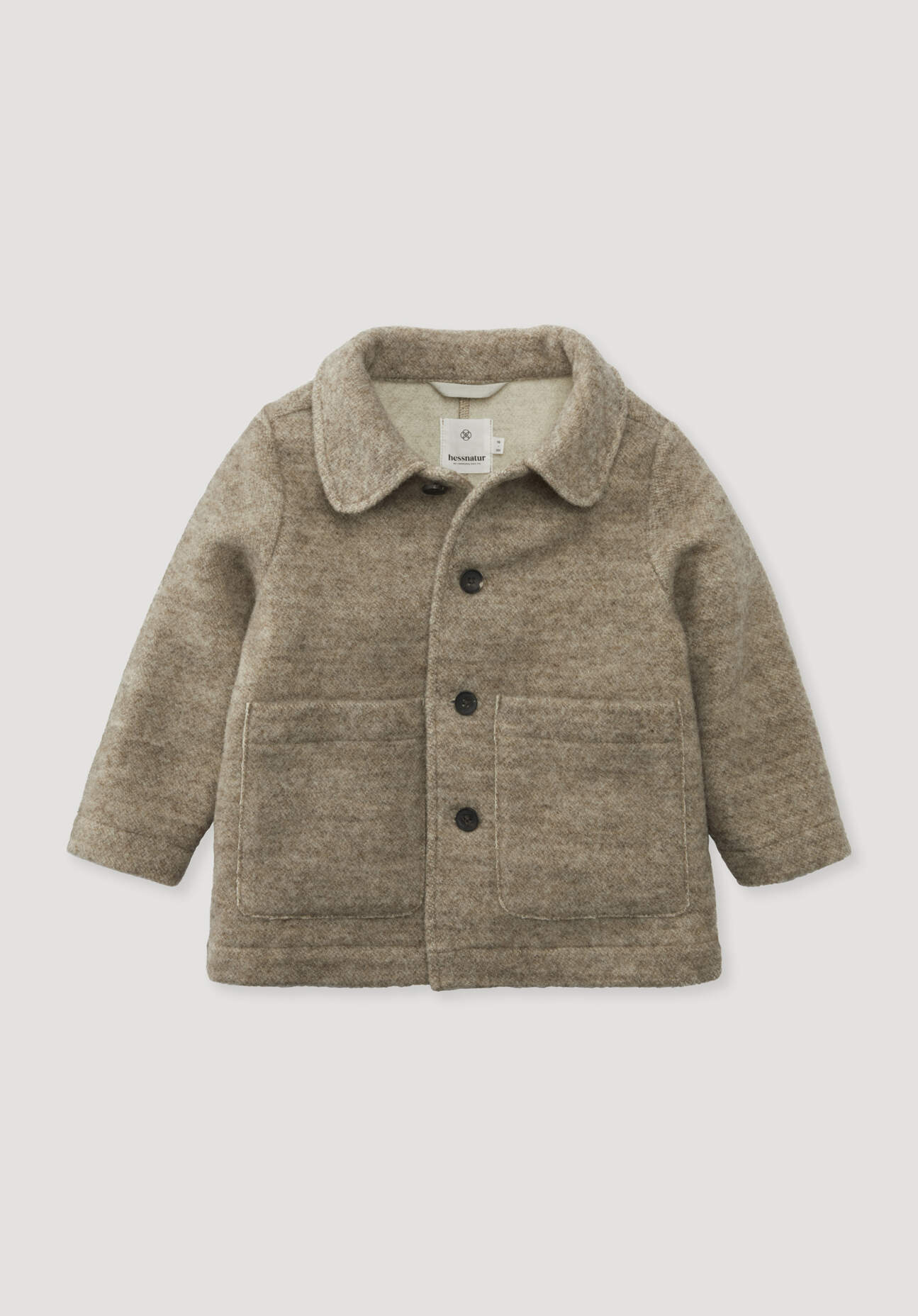 hessnatur Kinder Kurzmantel Relaxed aus Rhönwolle und europäischer Schurwolle - beige - Größe 110/116