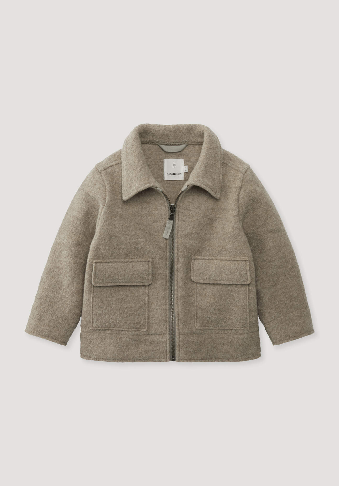 hessnatur Kinder Walkjacke aus Bio-Merinowolle - grau - Größe 110/116