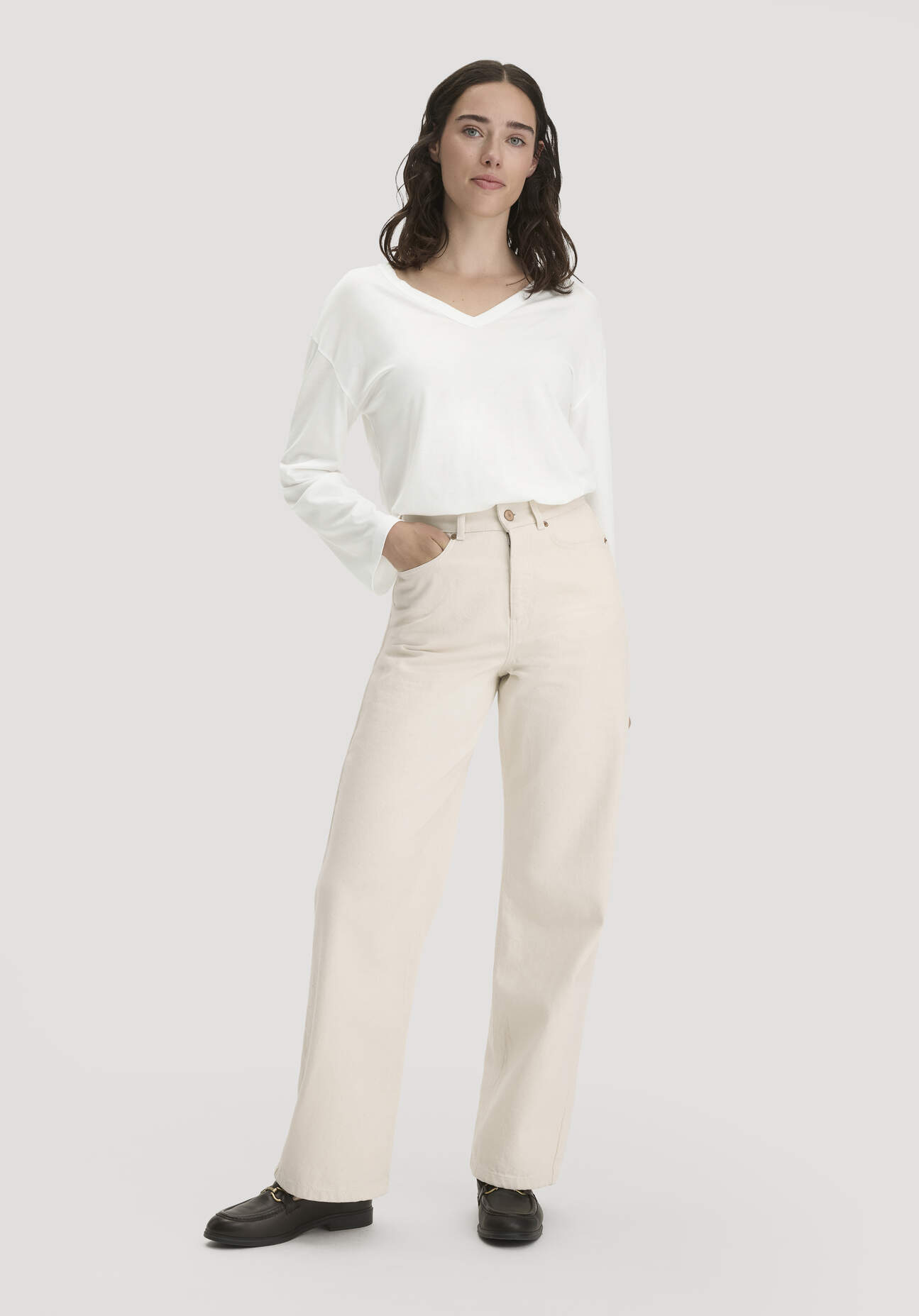 hessnatur Damen Jeans ALVA Wide Leg UNDYED aus Bio-Baumwolle mit Recycled-Baumwolle - naturfarben Grösse27/34