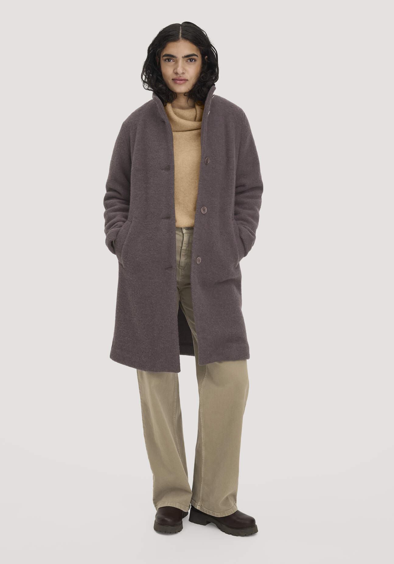 hessnatur Damen Wollfleece Mantel Regular aus Bio-Merinowolle - lila - Größe 36