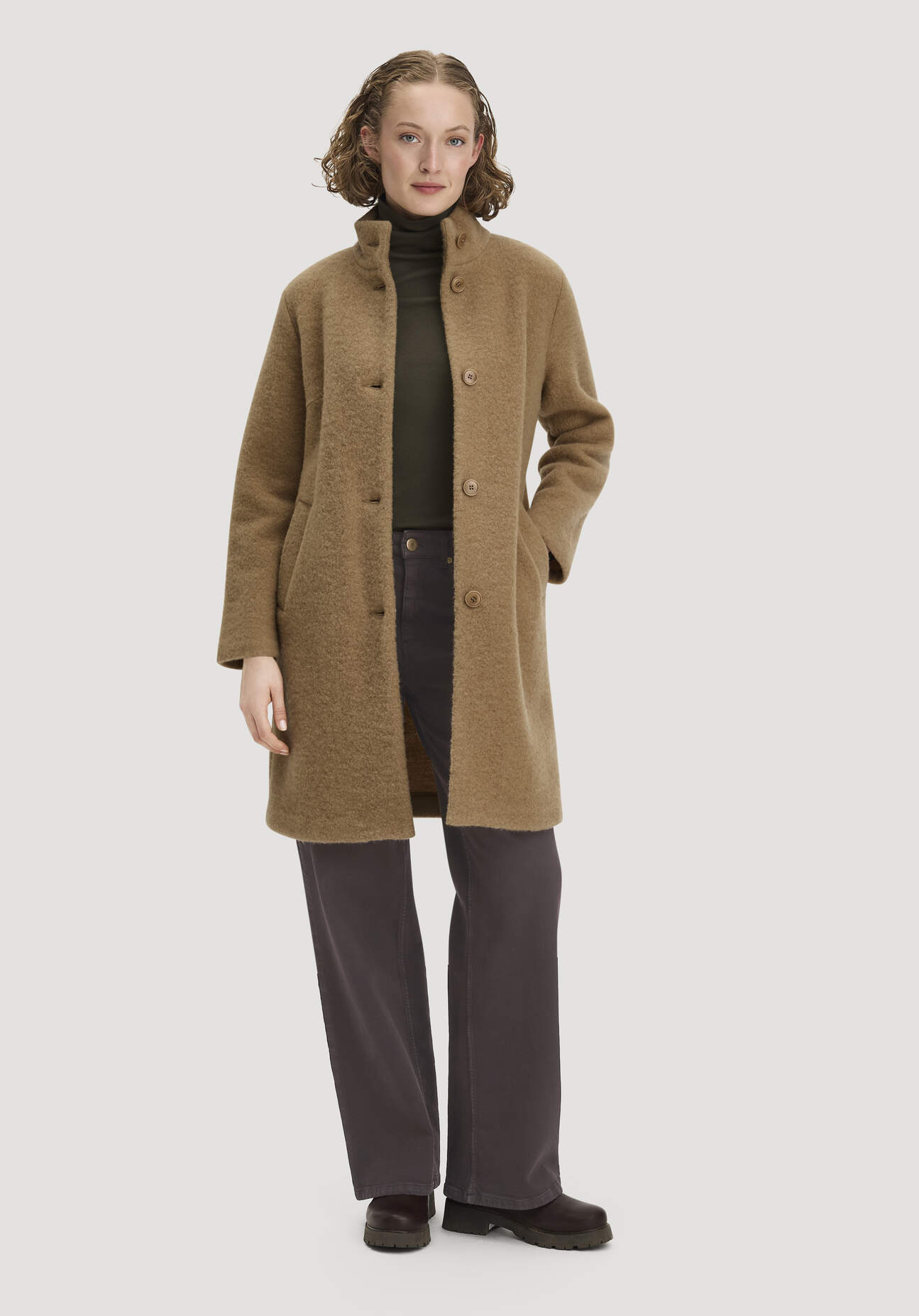 hessnatur Damen Wollfleece Mantel Regular aus Bio-Merinowolle - braun - Größe 48