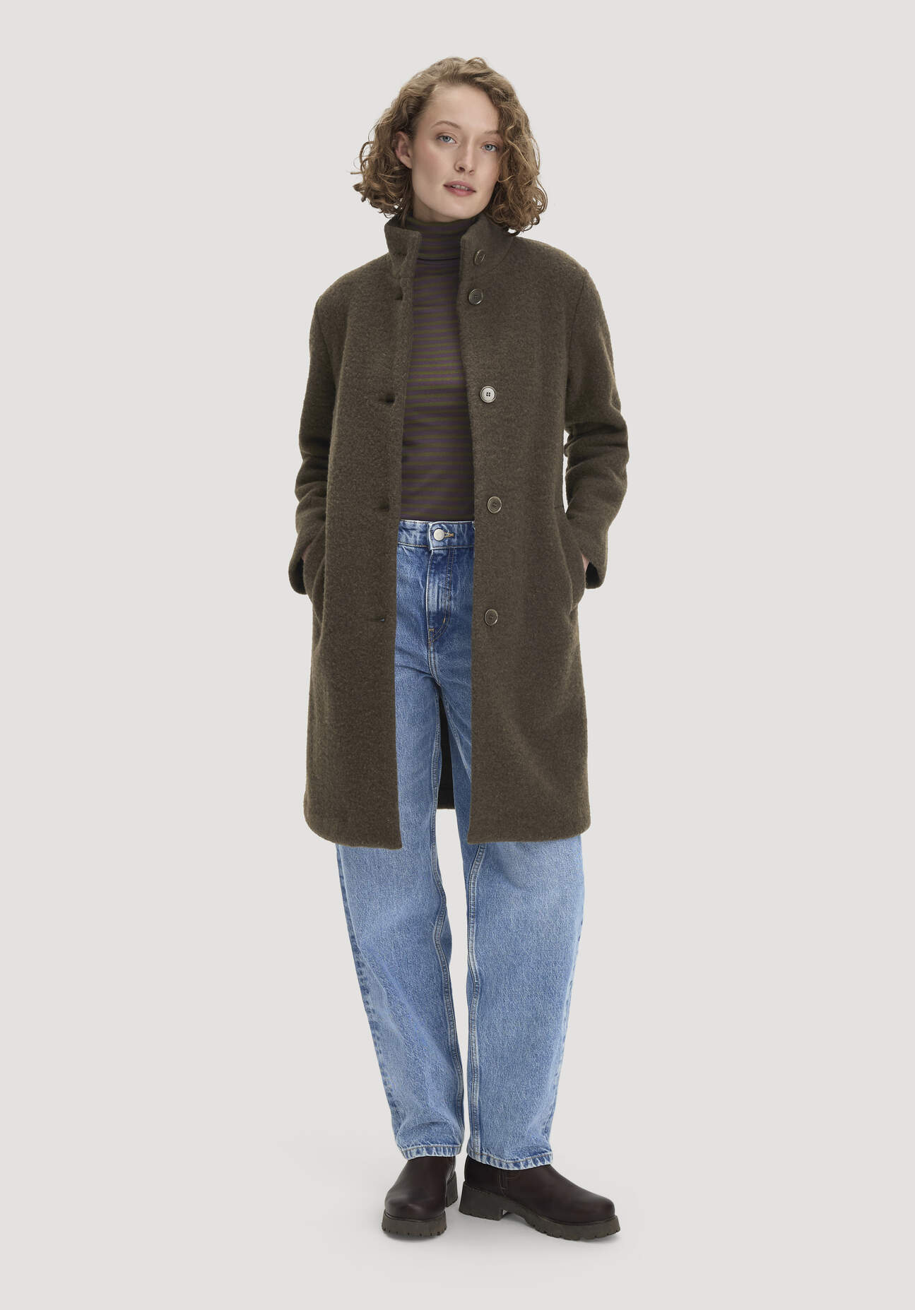 hessnatur Damen Wollfleece Mantel Regular aus Bio-Merinowolle - grün - Größe 36