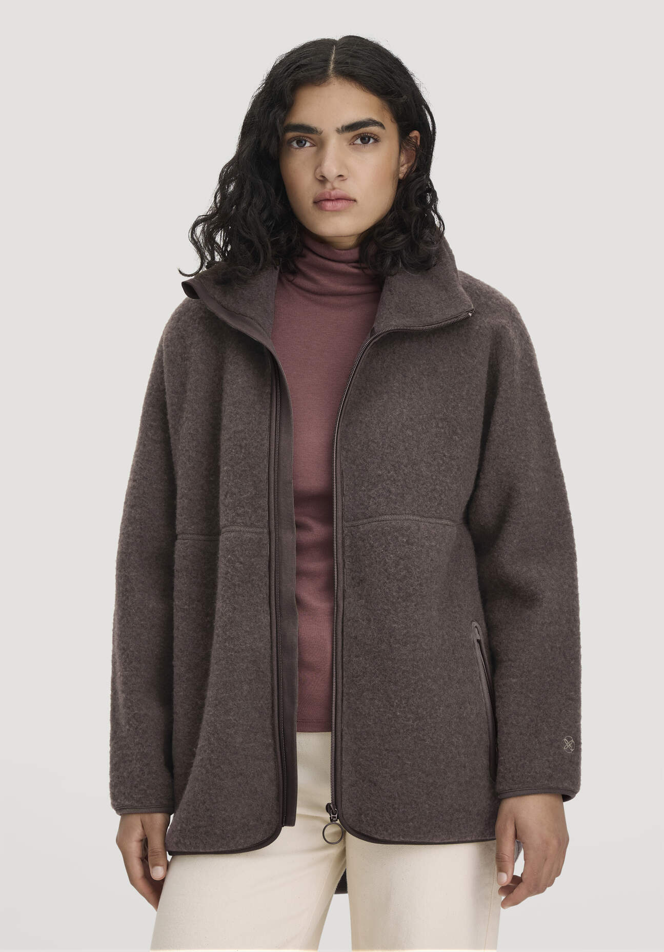 hessnatur Damen Wollfleece Jacke Oversize aus Bio-Merinowolle - lila - Größe S