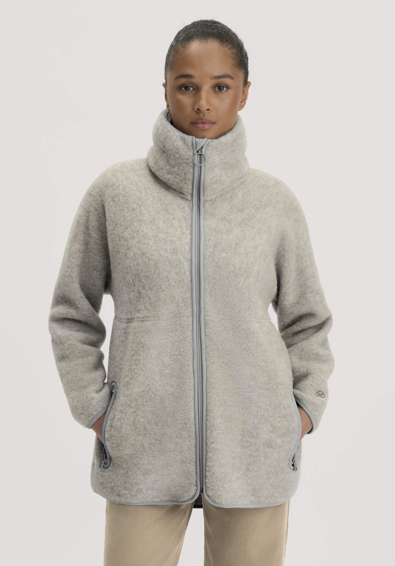 hessnatur Damen Wollfleece Jacke Oversize aus Bio-Merinowolle - grau - Größe S