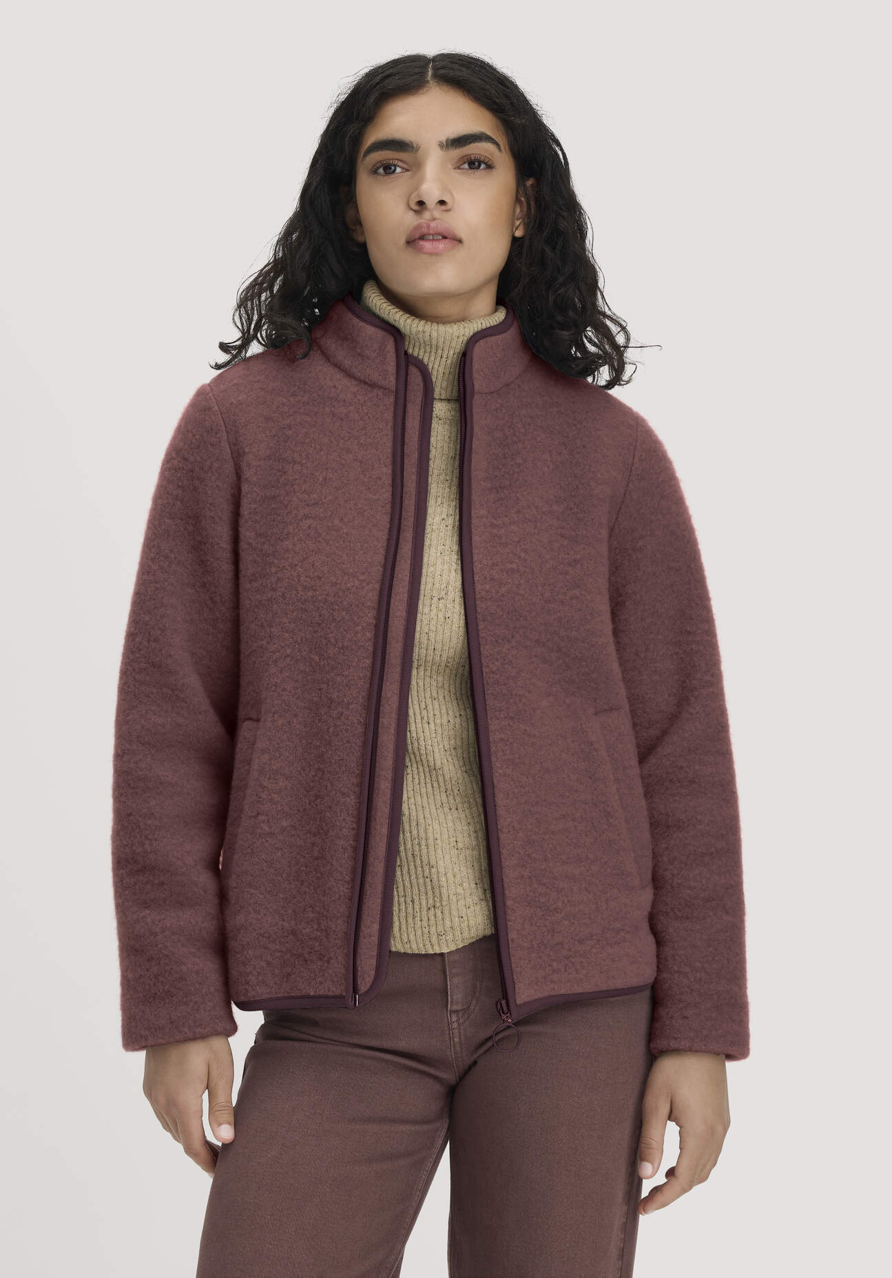 hessnatur Damen Wollfleece Jacke Regular aus Bio-Merinowolle - rot - Größe XL