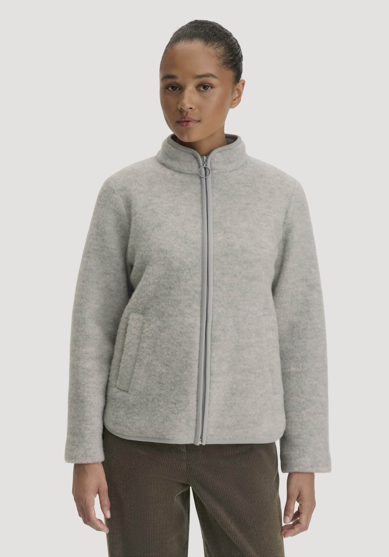 hessnatur Damen Wollfleece Jacke Regular aus Bio-Merinowolle - grau - Größe L