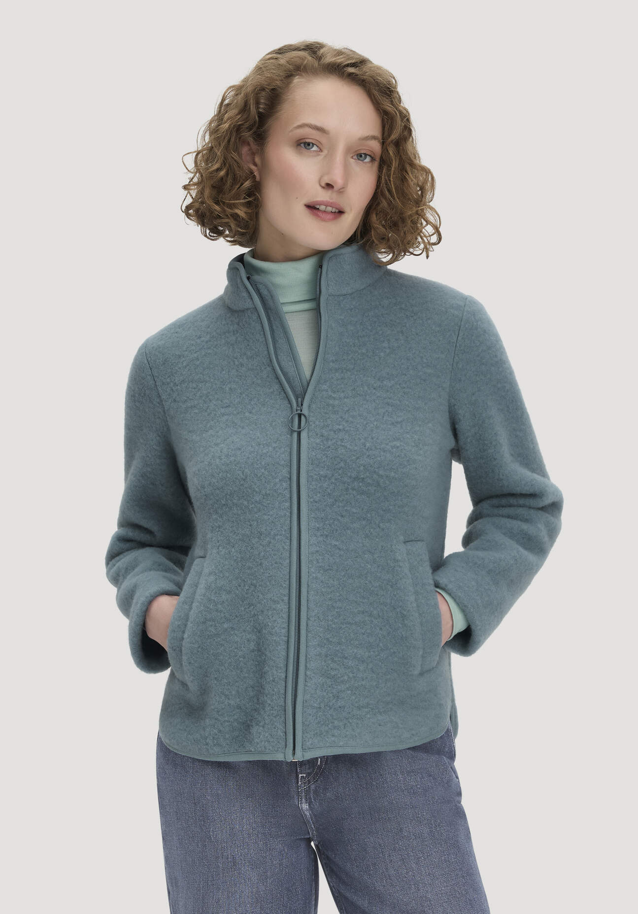 hessnatur Damen Wollfleece Jacke Regular aus Bio-Merinowolle - blau - Größe L
