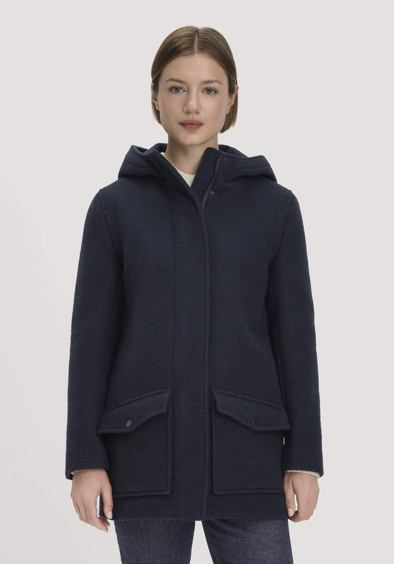 hessnatur Damen Rhön-Parka mit Kapuze Regular aus Rhönwolle und europäischer Schurwolle - blau - Größe 38