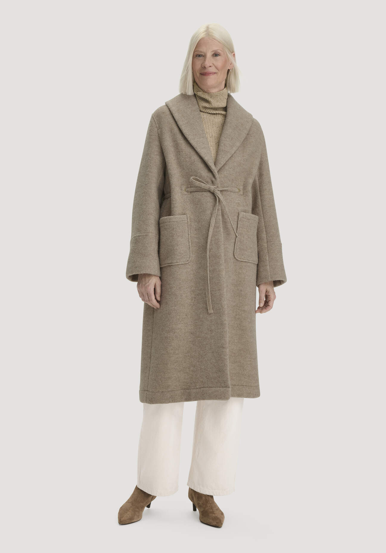 hessnatur Damen Mantel mit Schalkragen Relaxed aus Rhönwolle - beige Grösse34