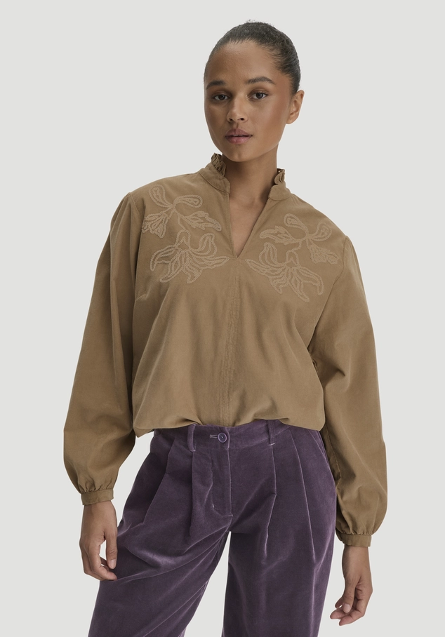 Corduroy blouse with embroidery, Relaxed style, made from pure organic cotton