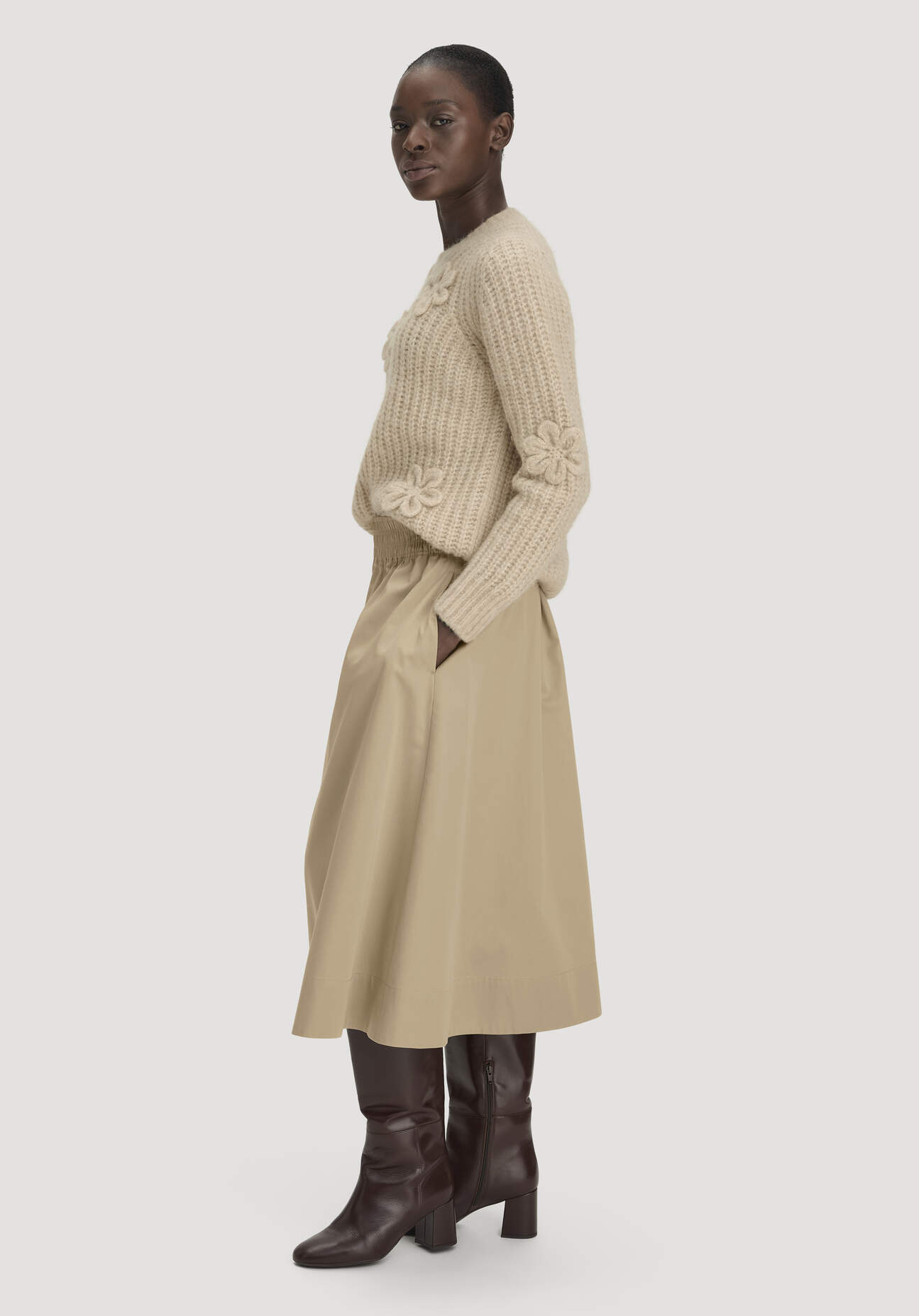 hessnatur Damen Midi Rock aus Bio-Baumwolle - beige Grösse34
