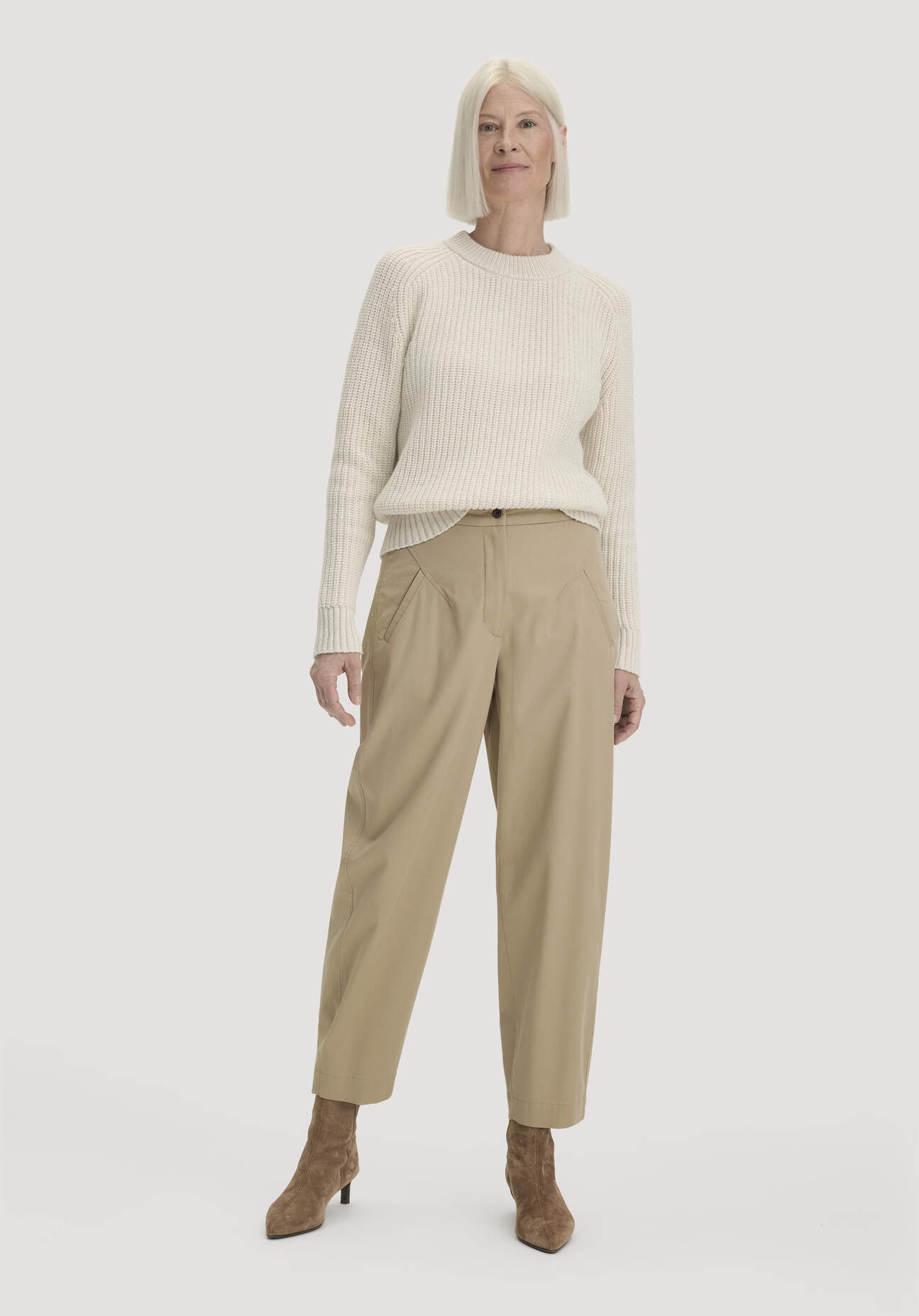 hessnatur Damen Barrel-Leg Hose Relaxed aus TENCEL™ Lyocell mit Bio-Baumwolle - beige Grösse34