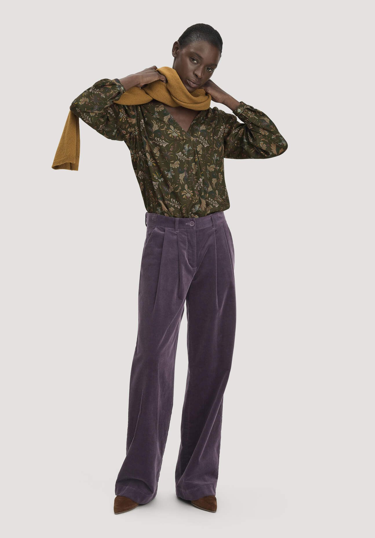 hessnatur Damen Cordhose Wide Leg aus Bio-Baumwolle - lila - Größe 44