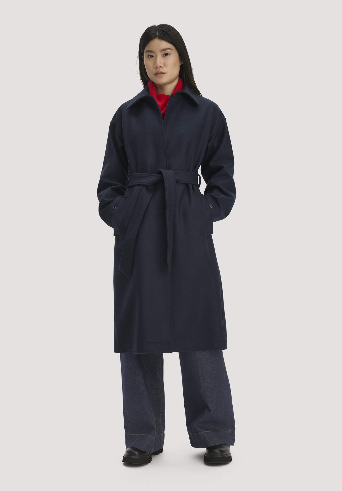 hessnatur Damen Mantel Boiled Wool Oversized aus Bio-Schurwolle - blau - Größe 48