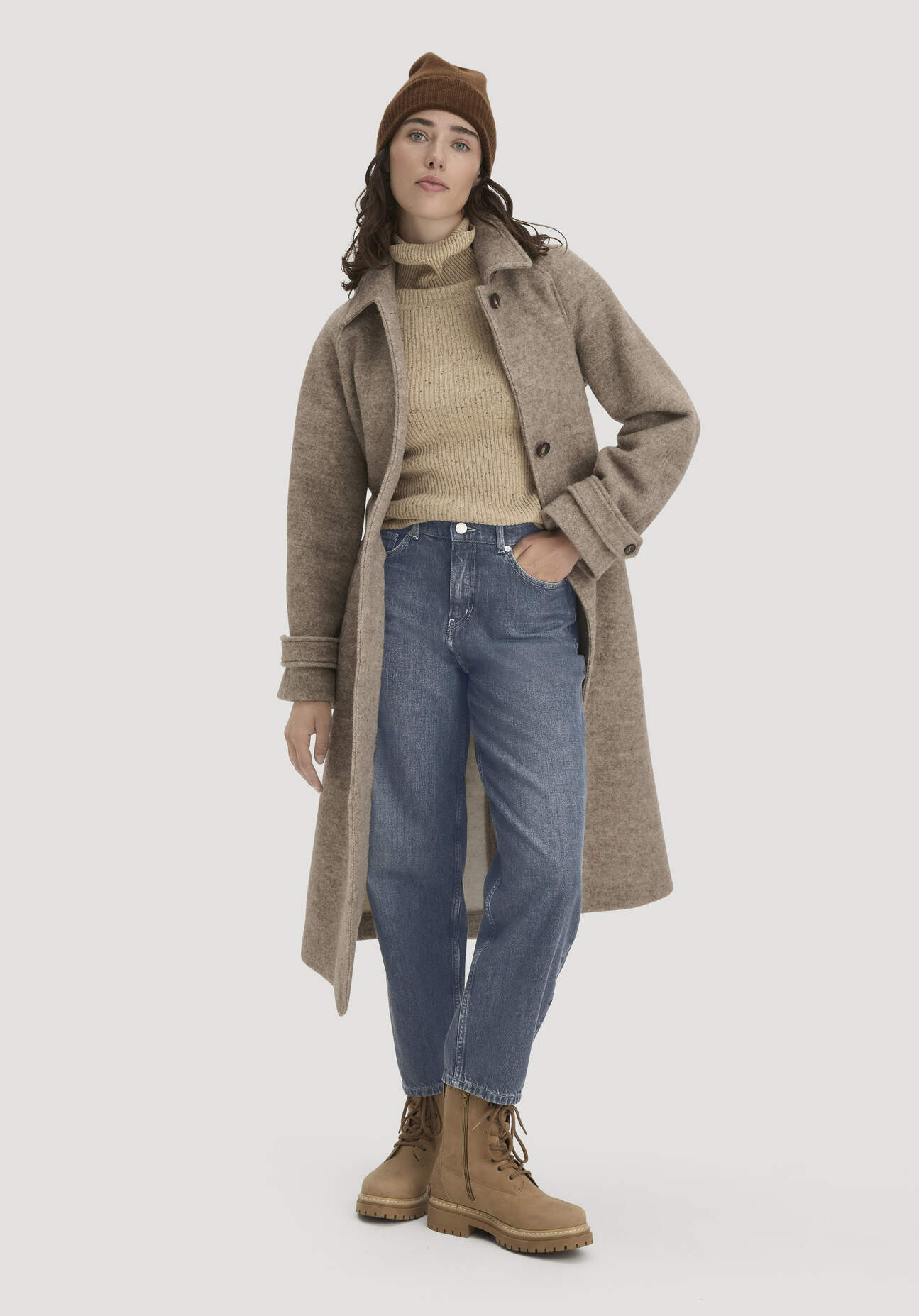 hessnatur Damen Rhön-Mantel Relaxed aus Rhönwolle und europäischer Schurwolle - beige - Größe 44