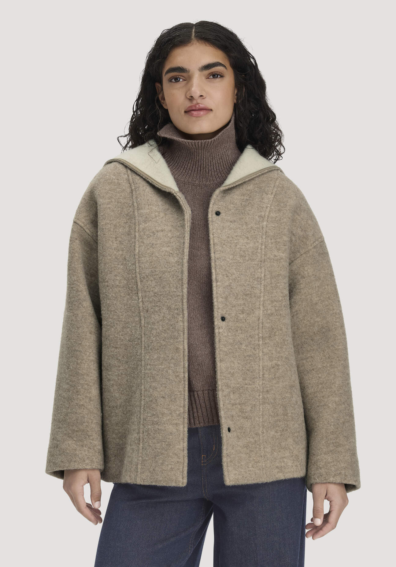hessnatur Damen Rhönjacke Oversized aus Rhönwolle und Schurwolle - beige Grösse34