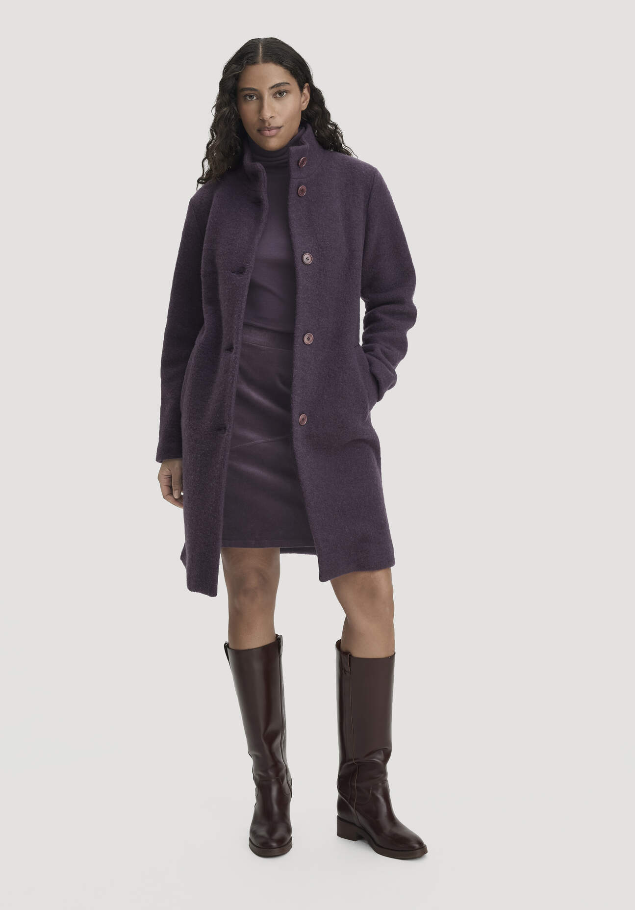 hessnatur Damen Wollfleece Mantel Regular aus Bio-Merinowolle - lila - Größe 42