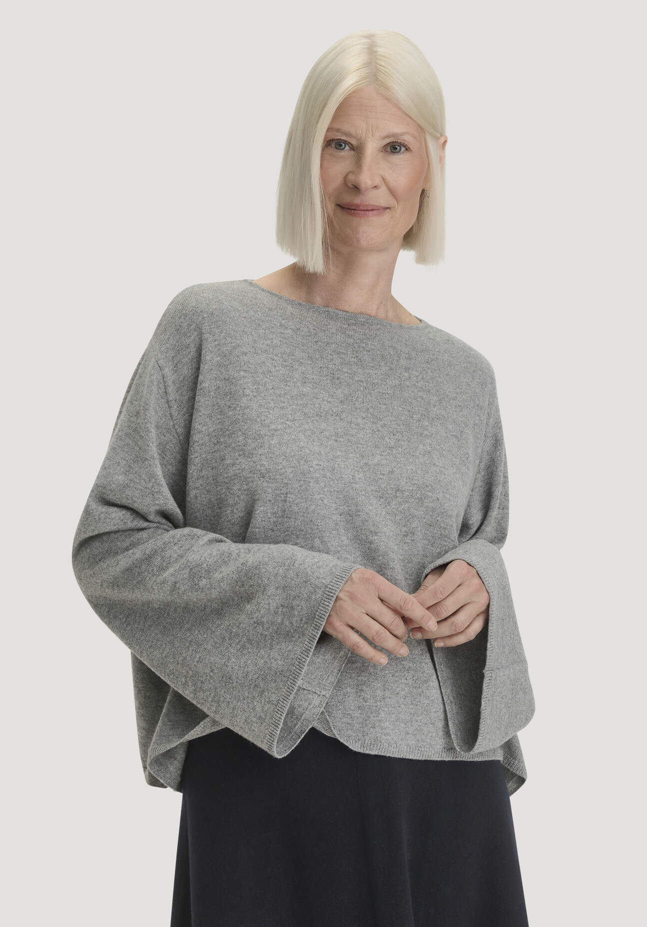 hessnatur Damen Strick Pullover Oversize aus Bio-Merinowolle mit Cashmere - grau Grösseonesize
