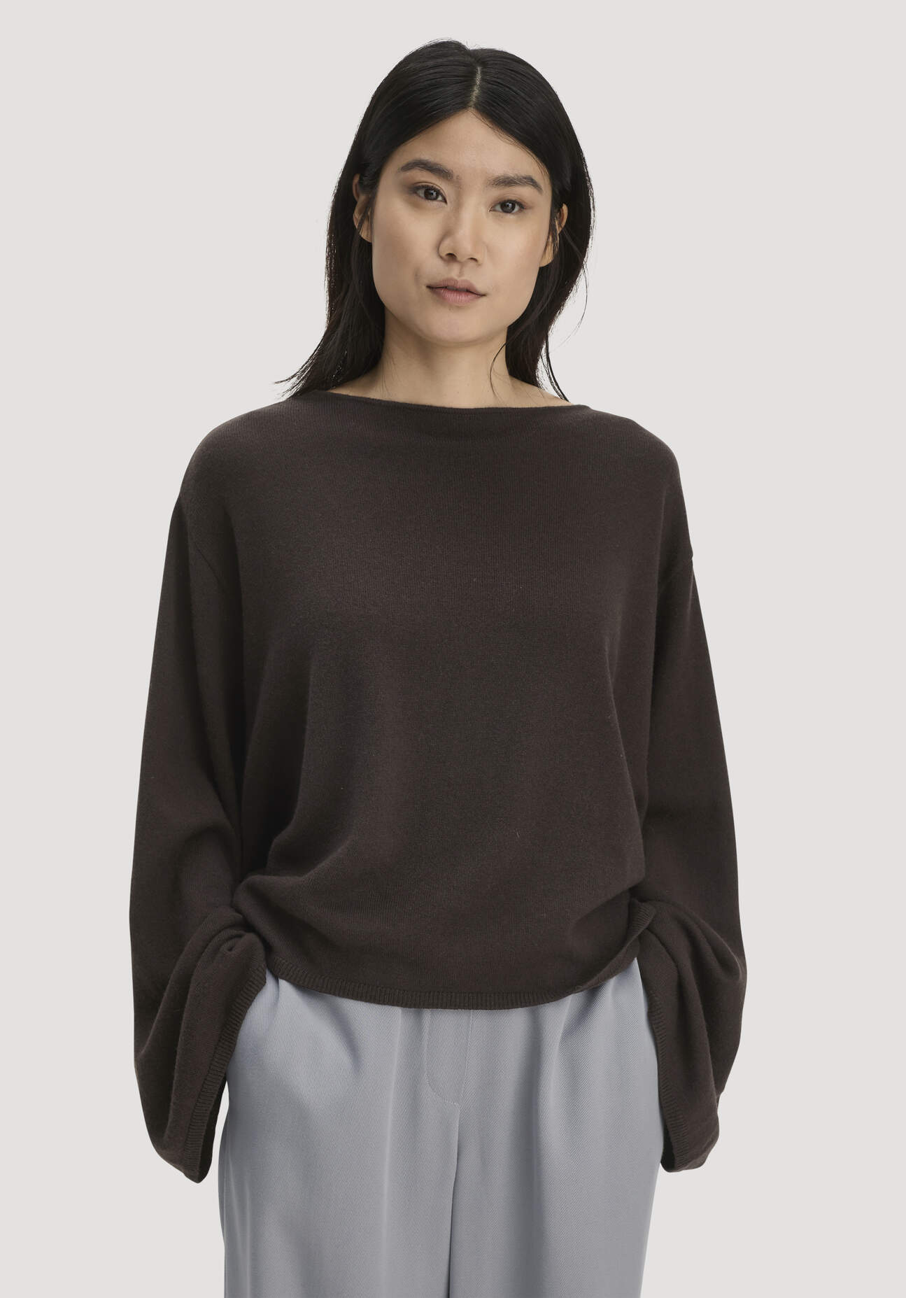 hessnatur Damen Strick Pullover Oversize aus Bio-Merinowolle mit Cashmere - braun Grösseonesize