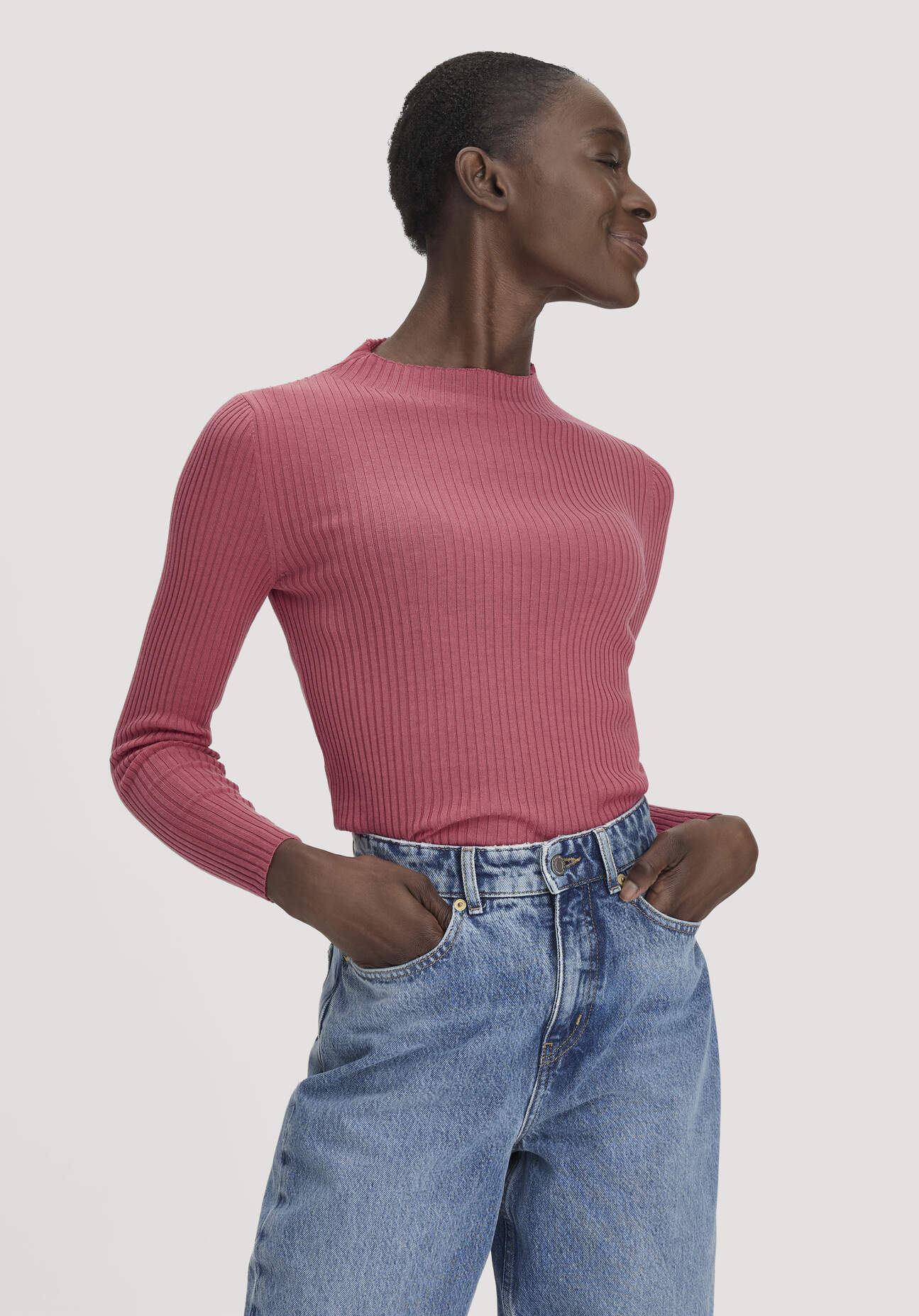hessnatur Damen Strick Pullover Fitted aus TENCEL™ Lyocell mit Bio-Baumwolle - rot GrösseL