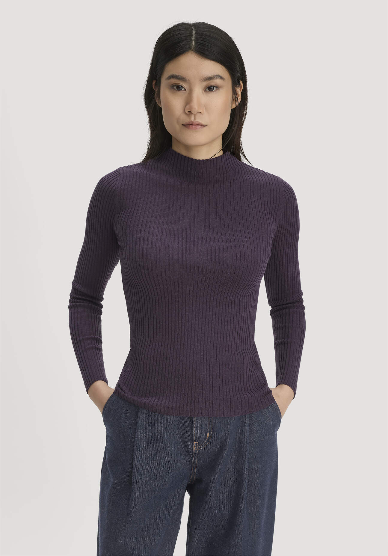 hessnatur Damen Strick Pullover Fitted aus TENCEL™ Lyocell mit Bio-Baumwolle - lila GrösseL