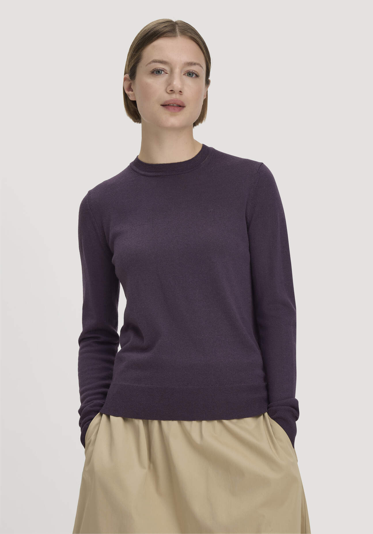 hessnatur Damen Pullover Regular aus Bio-Merinowolle - lila GrösseL