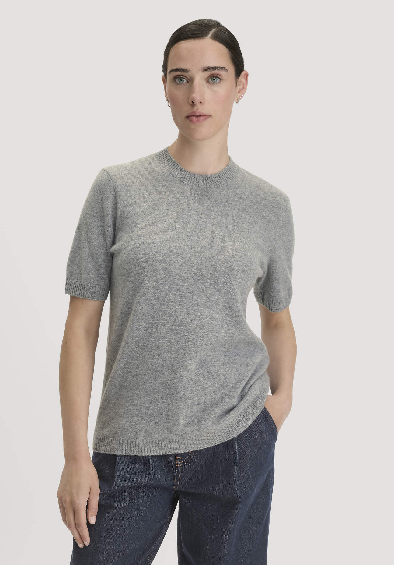 hessnatur Damen Pullover Relaxed aus Bio-Schurwolle mit Cashmere - grau GrösseL