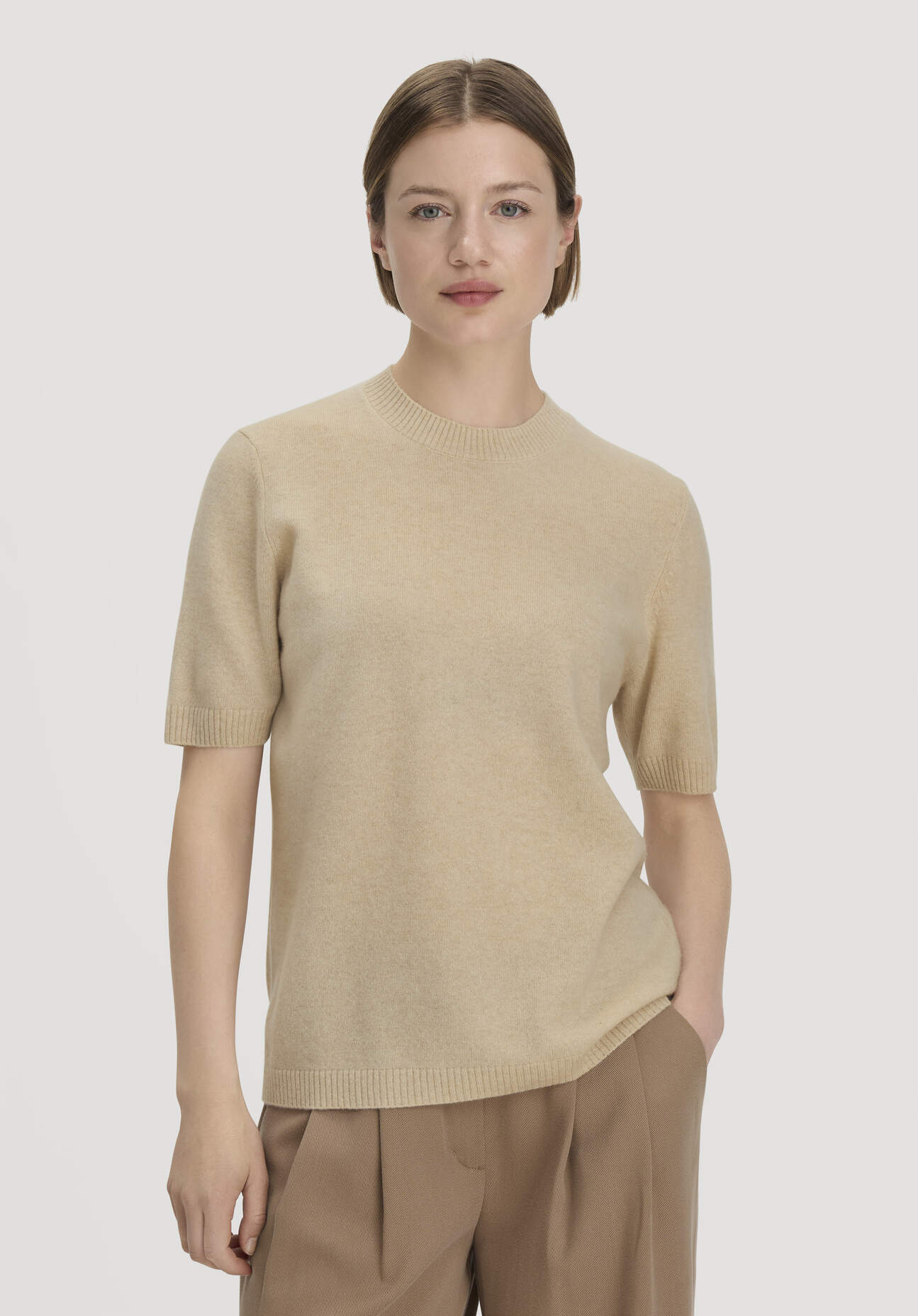 hessnatur Damen Pullover Relaxed aus Bio-Schurwolle mit Cashmere - beige GrösseL
