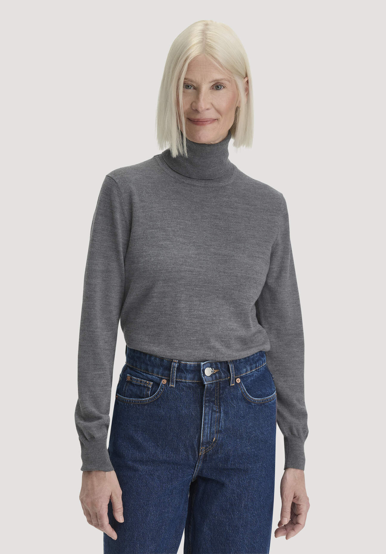 hessnatur Damen Rollkragenpullover Relaxed aus Bio-Merinowolle - grau GrösseL