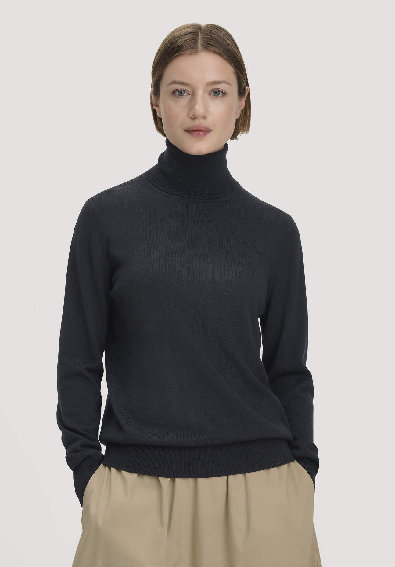 hessnatur Damen Rollkragenpullover Relaxed aus Bio-Merinowolle - blau GrösseXL