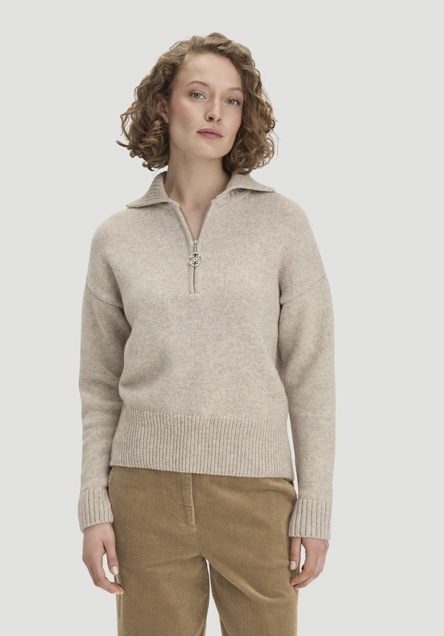Relaxed knitted Troyer sweater made from virgin wool, recycled wool and organic cotton