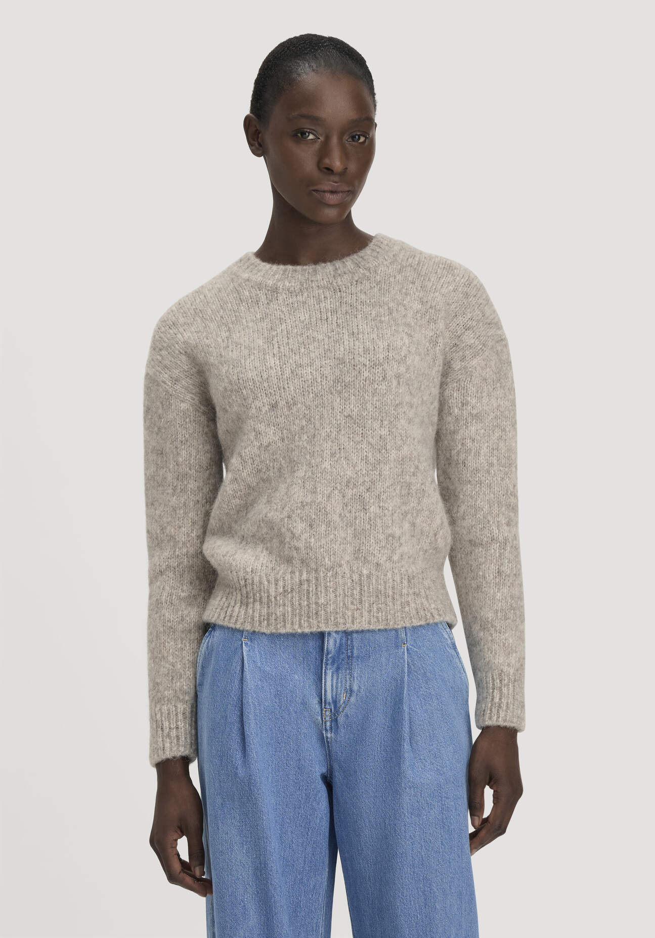 hessnatur Damen Strick Pullover Relaxed aus Alpaka mit Bio-Baumwolle - grau GrösseM
