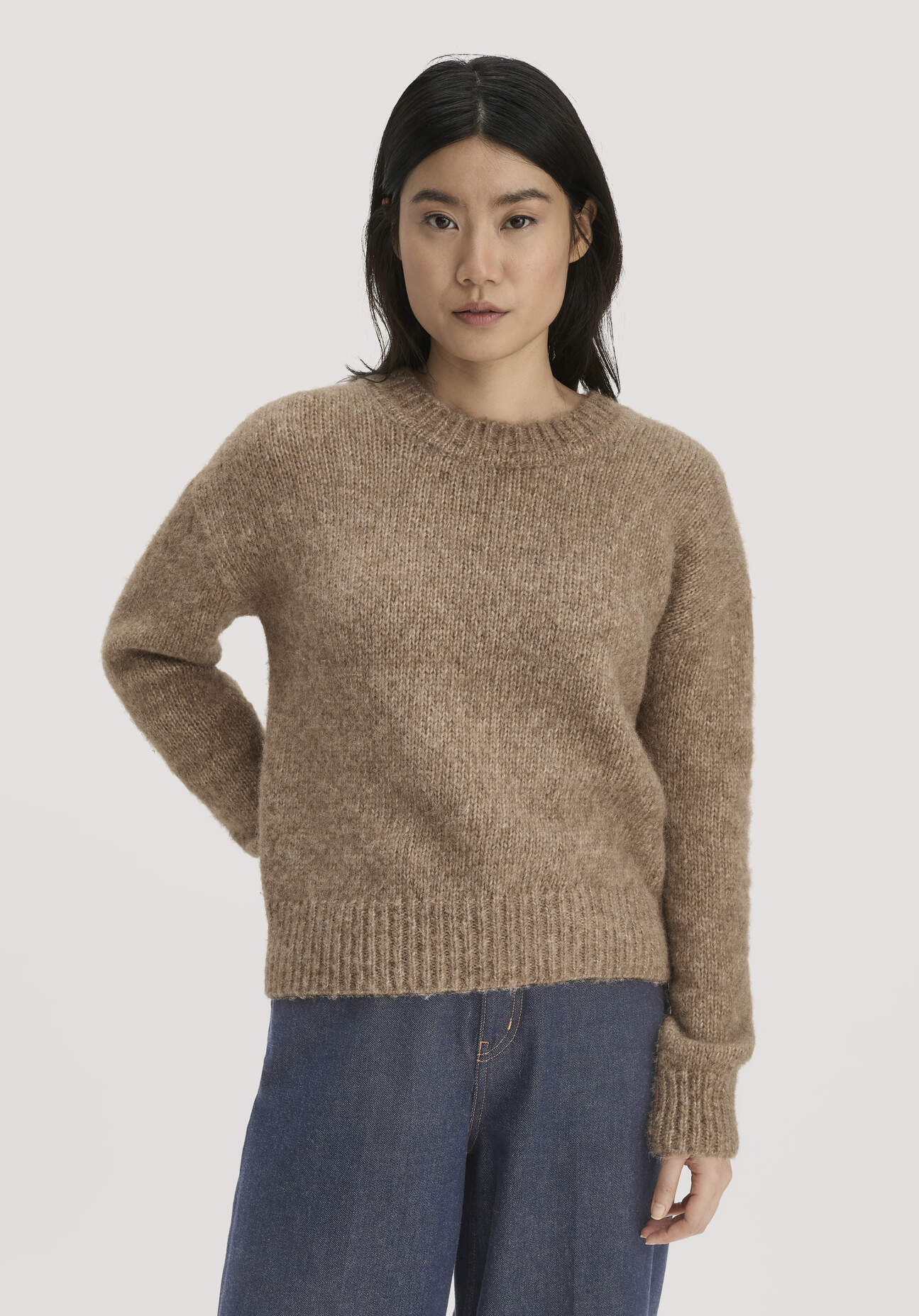 hessnatur Damen Strick Pullover Relaxed aus Alpaka mit Bio-Baumwolle - braun GrösseM