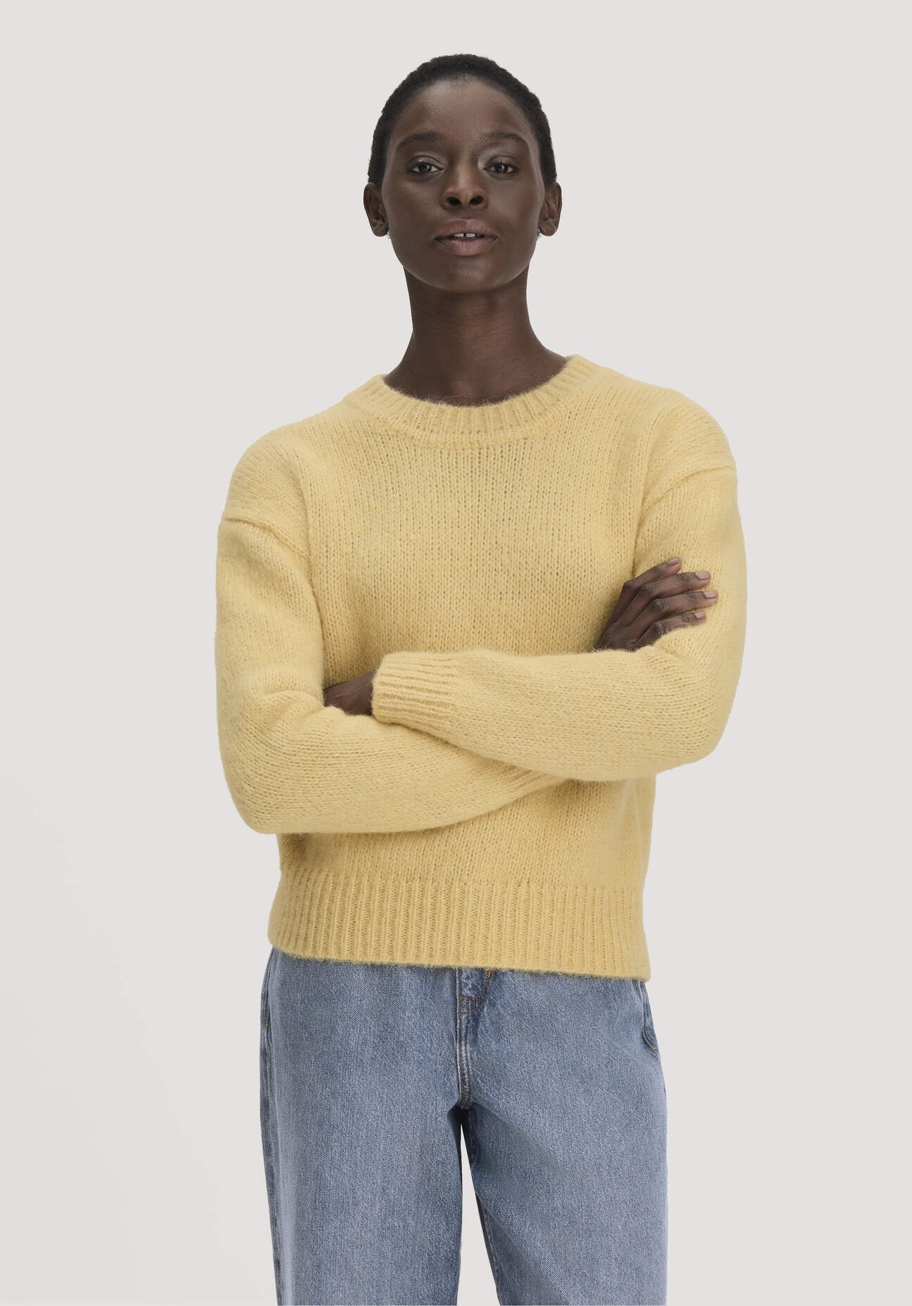 hessnatur Damen Pullover Relaxed aus Alpaka mit Bio-Baumwolle - gelb GrösseL