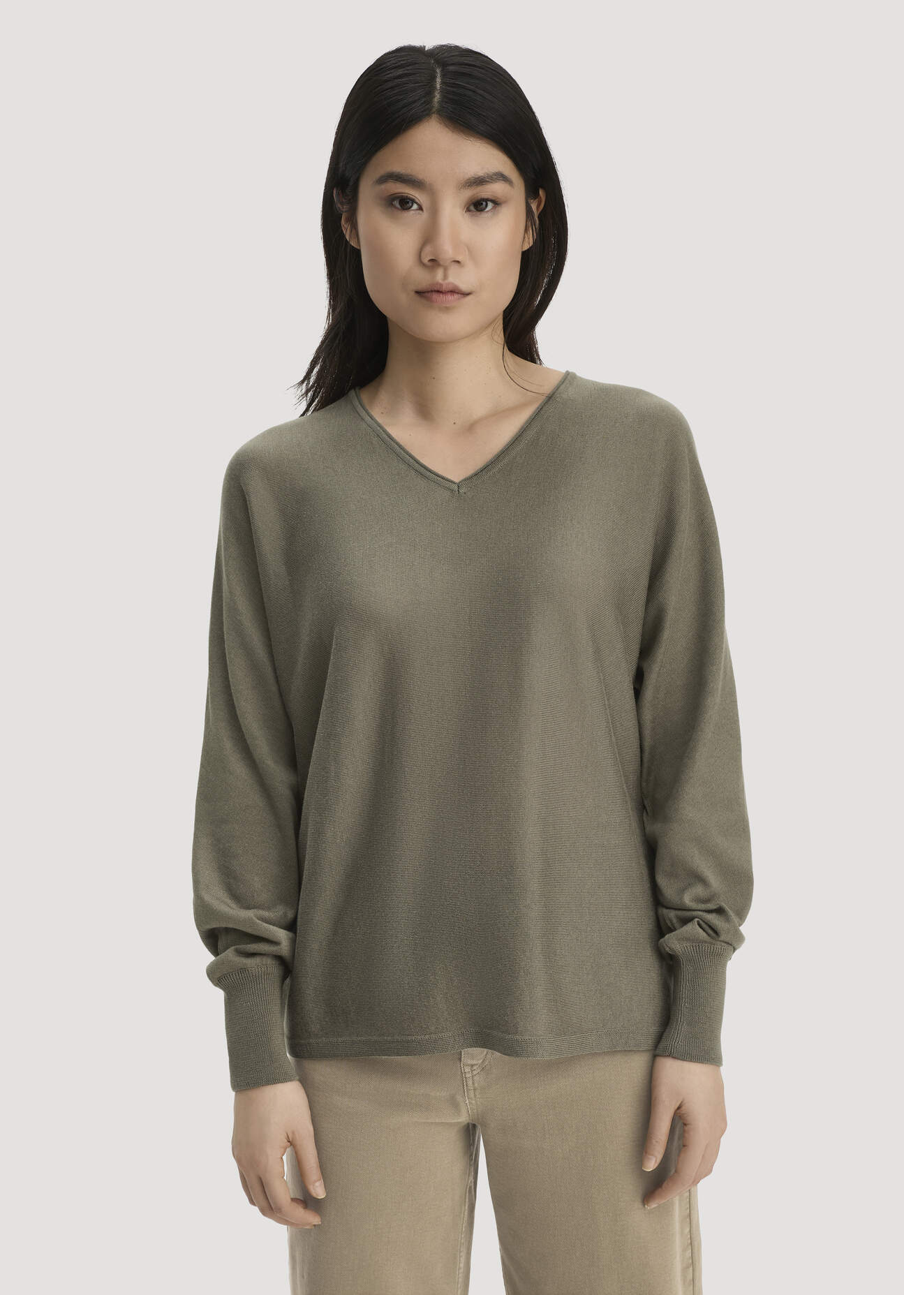 hessnatur Damen Pullover Oversize aus TENCEL™ Lyocell und Bio-Baumwolle - grün GrösseL