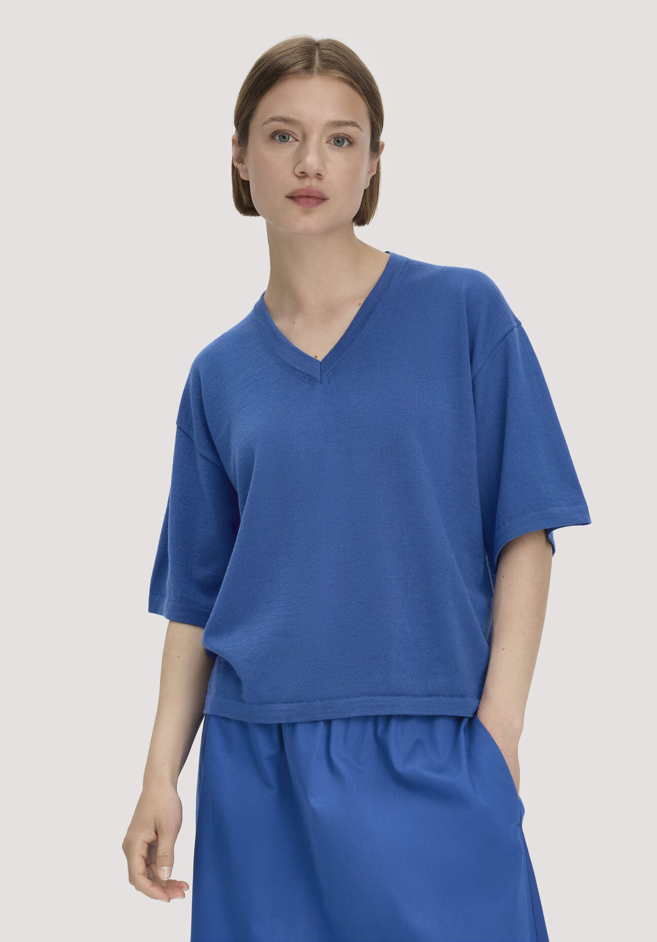 hessnatur Damen Pullover Oversize aus Bio-Merinowolle - blau GrösseL