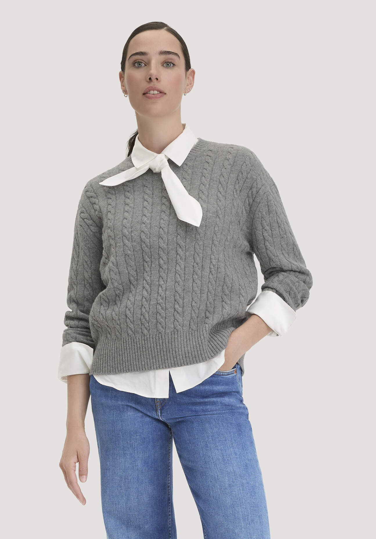 hessnatur Damen Pullover Oversize aus Bio-Schurwolle mit Cashmere - grau GrösseXL
