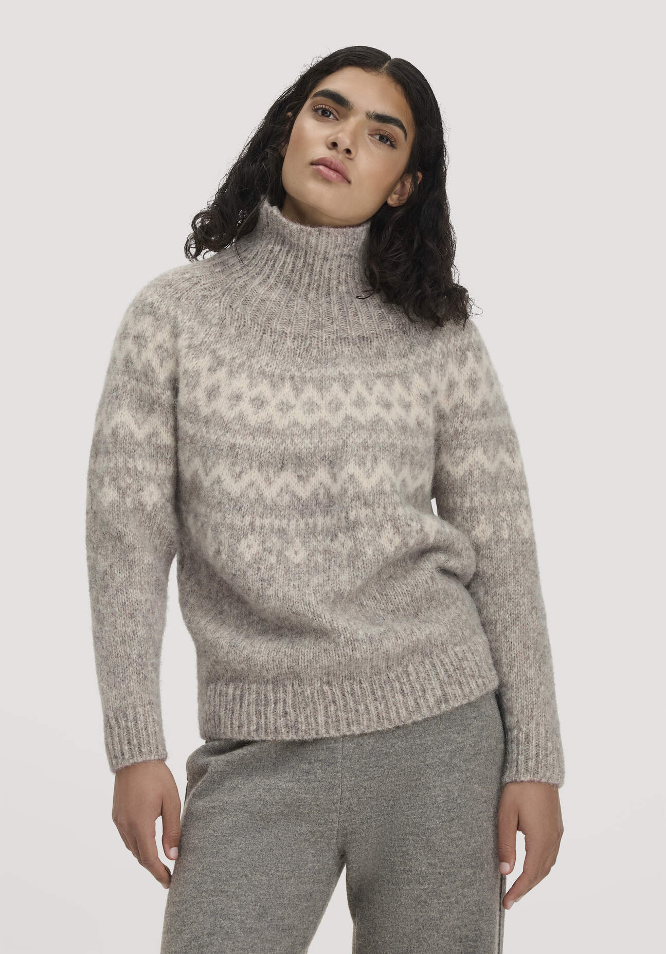 hessnatur Damen Rollkragenpullover Relaxed aus Alpaka und Bio-Baumwolle - grau - Größe XS