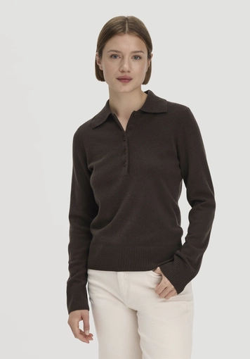 Regular-size polo sweater made from organic virgin wool with cashmere - 0