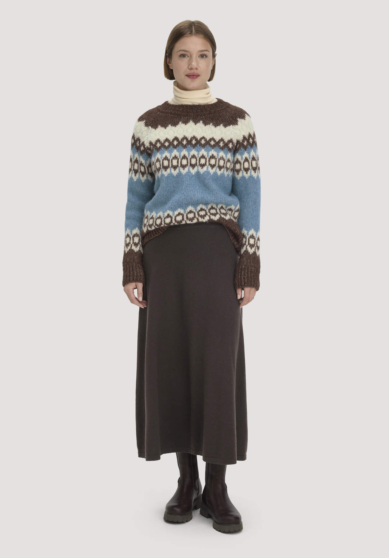 hessnatur Damen Strick Rock Midi Regular aus Bio-Merinowolle mit Cashmere - braun GrösseL