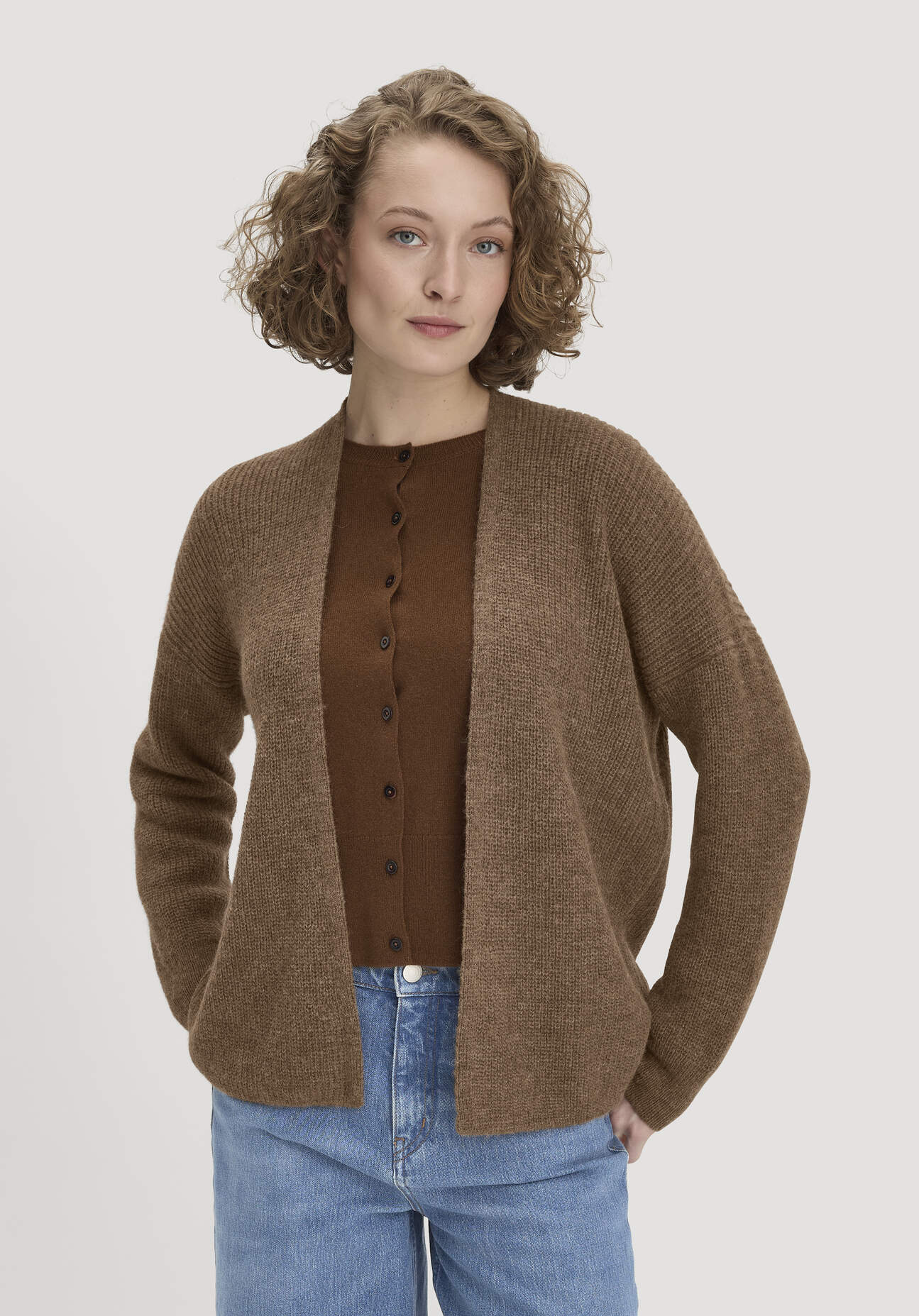 hessnatur Damen Strick Jacke Oversize aus Alpaka - braun GrösseL
