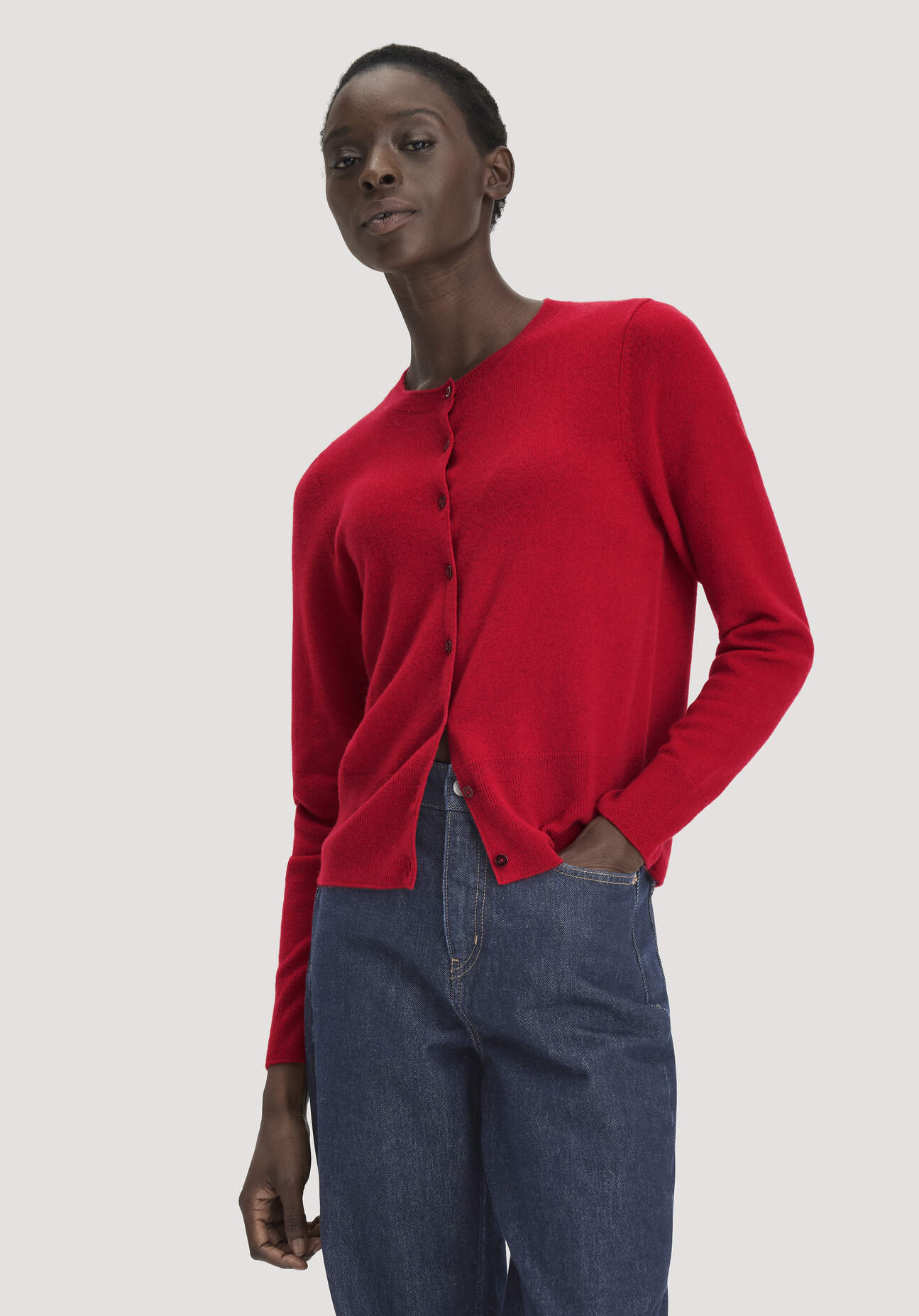 hessnatur Damen Strick Jacke Regular BETTER RECYCLING aus Cashmere - rot GrösseL