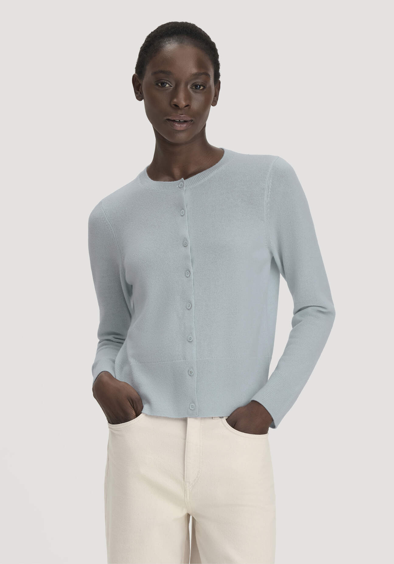hessnatur Damen Strick Jacke Regular BETTER RECYCLING aus Cashmere - blau GrösseL