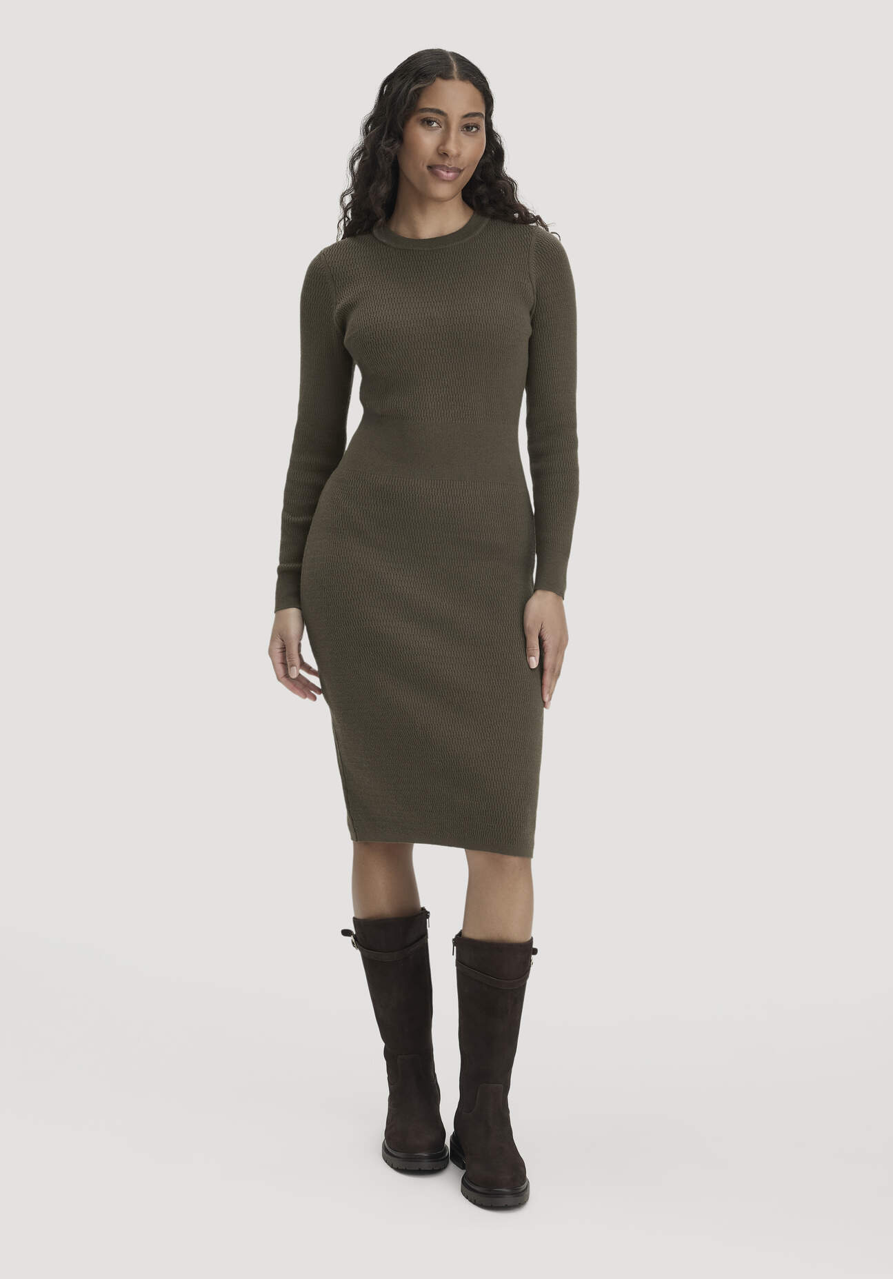 hessnatur Damen Strick Kleid Regular aus Bio-Baumwolle mit Bio-Merinowolle - grün GrösseXXL