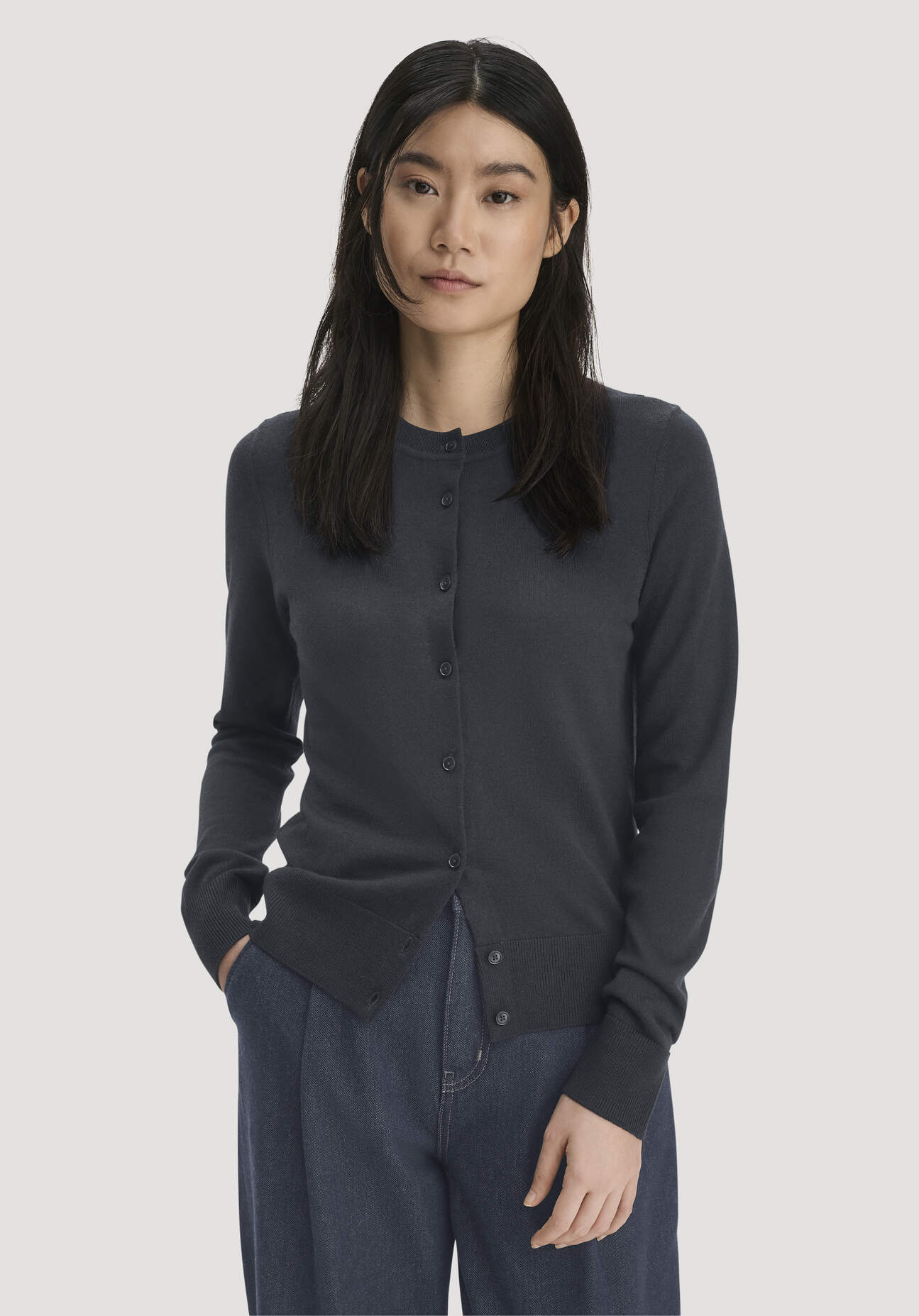hessnatur Damen Strickjacke Regular aus Bio-Merinowolle - blau GrösseXS