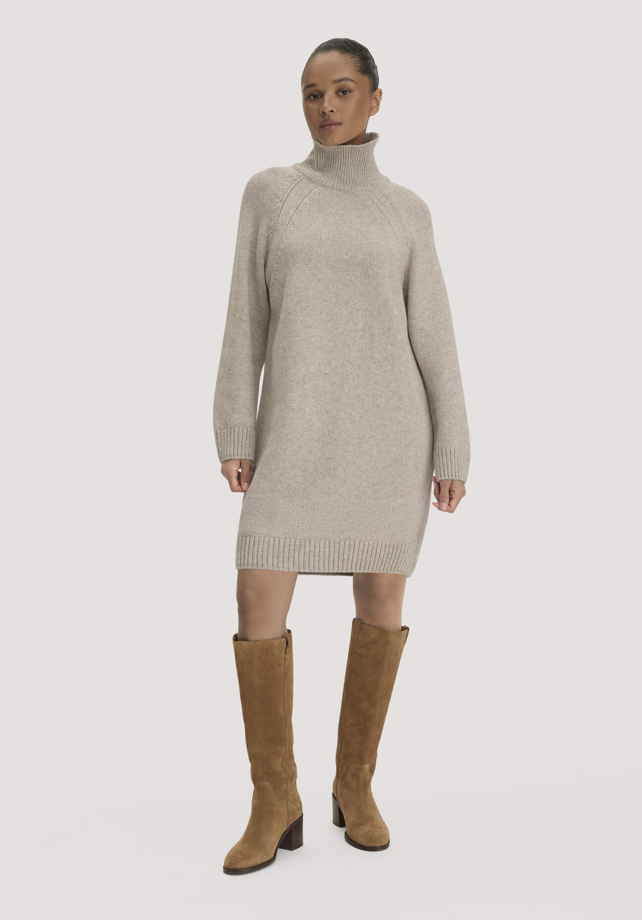 hessnatur Damen Strickkleid Relaxed aus Bio-Merinowolle mit Bio-Baumwolle - beige - Größe XS