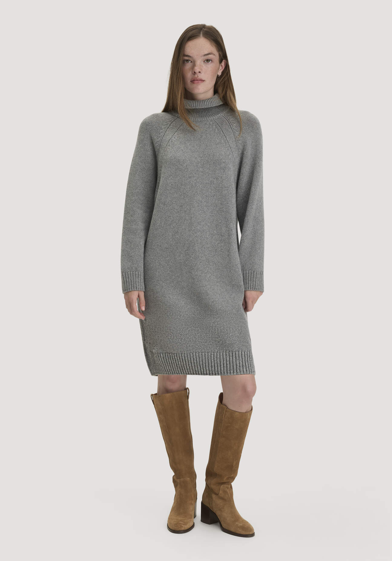 hessnatur Damen Strickkleid Relaxed aus Bio-Merinowolle mit Bio-Baumwolle - grau - Größe L