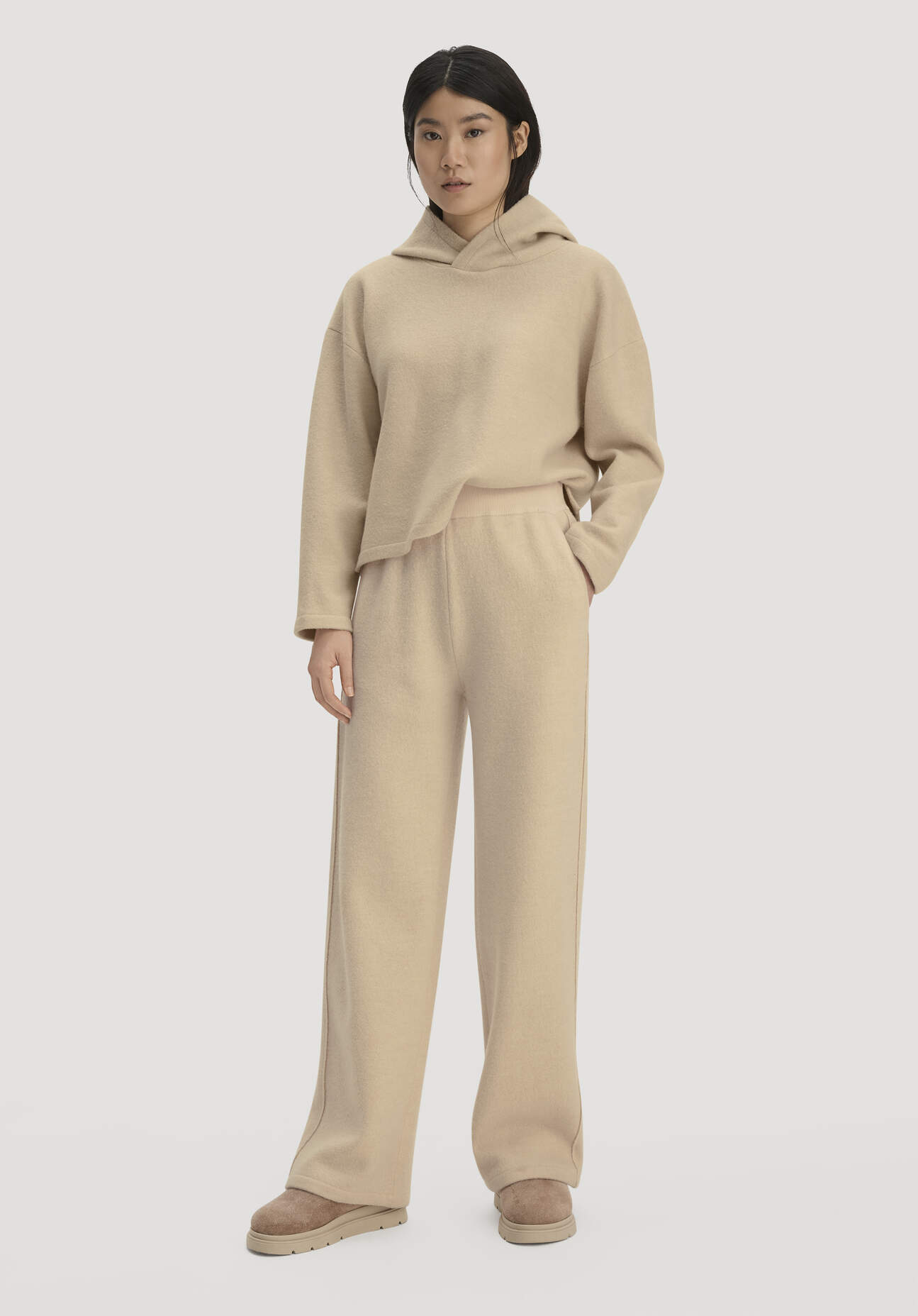 hessnatur Damen Strickhose Relaxed aus Bio-Merinowolle - beige - Größe L